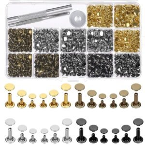 480 Sets Double Cap Leather Rivets, Assorted Sizes with Tools