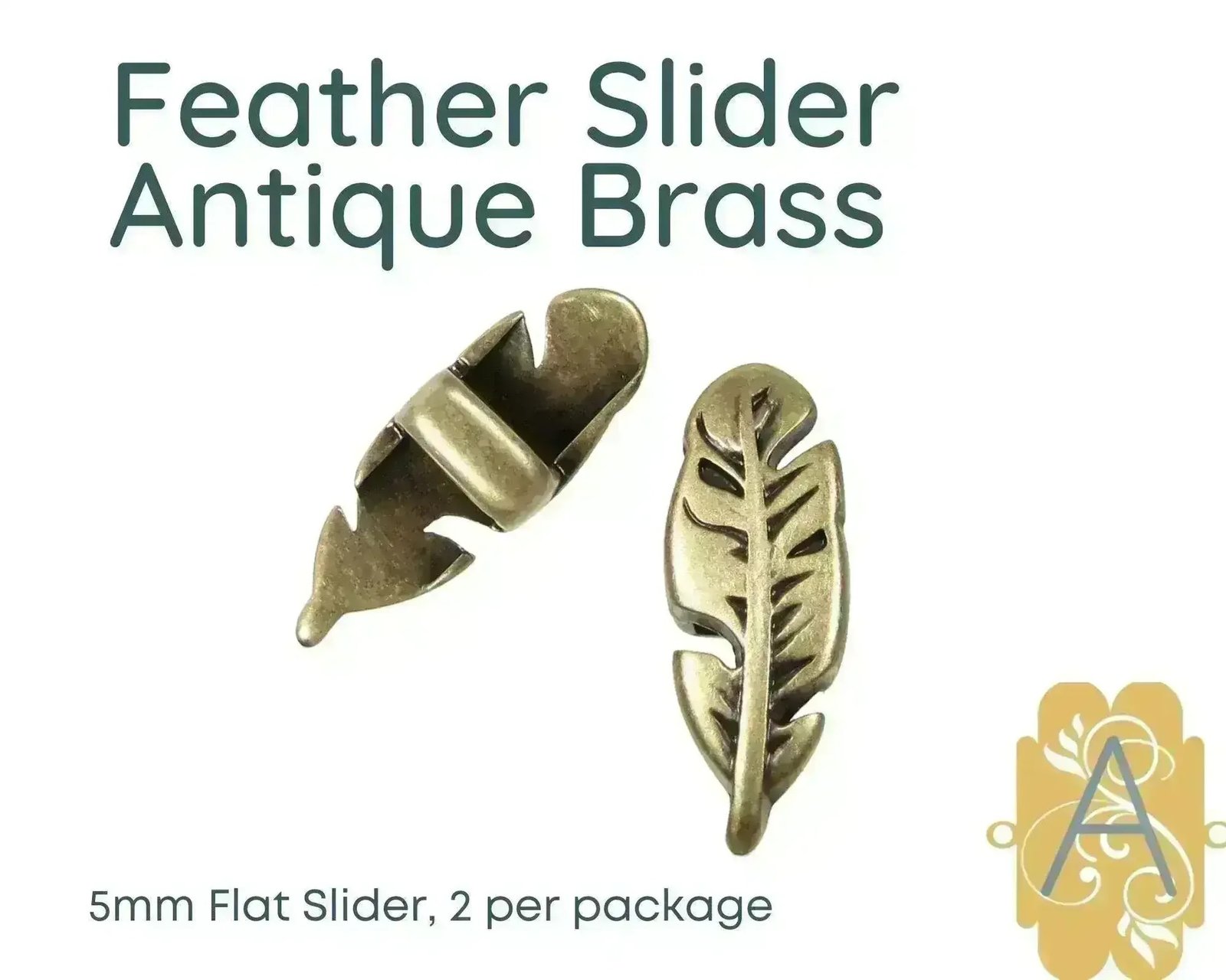 Feather Jewelry Sliders for 5mm Leather Cork Bracelets Four Finishes - Image 2