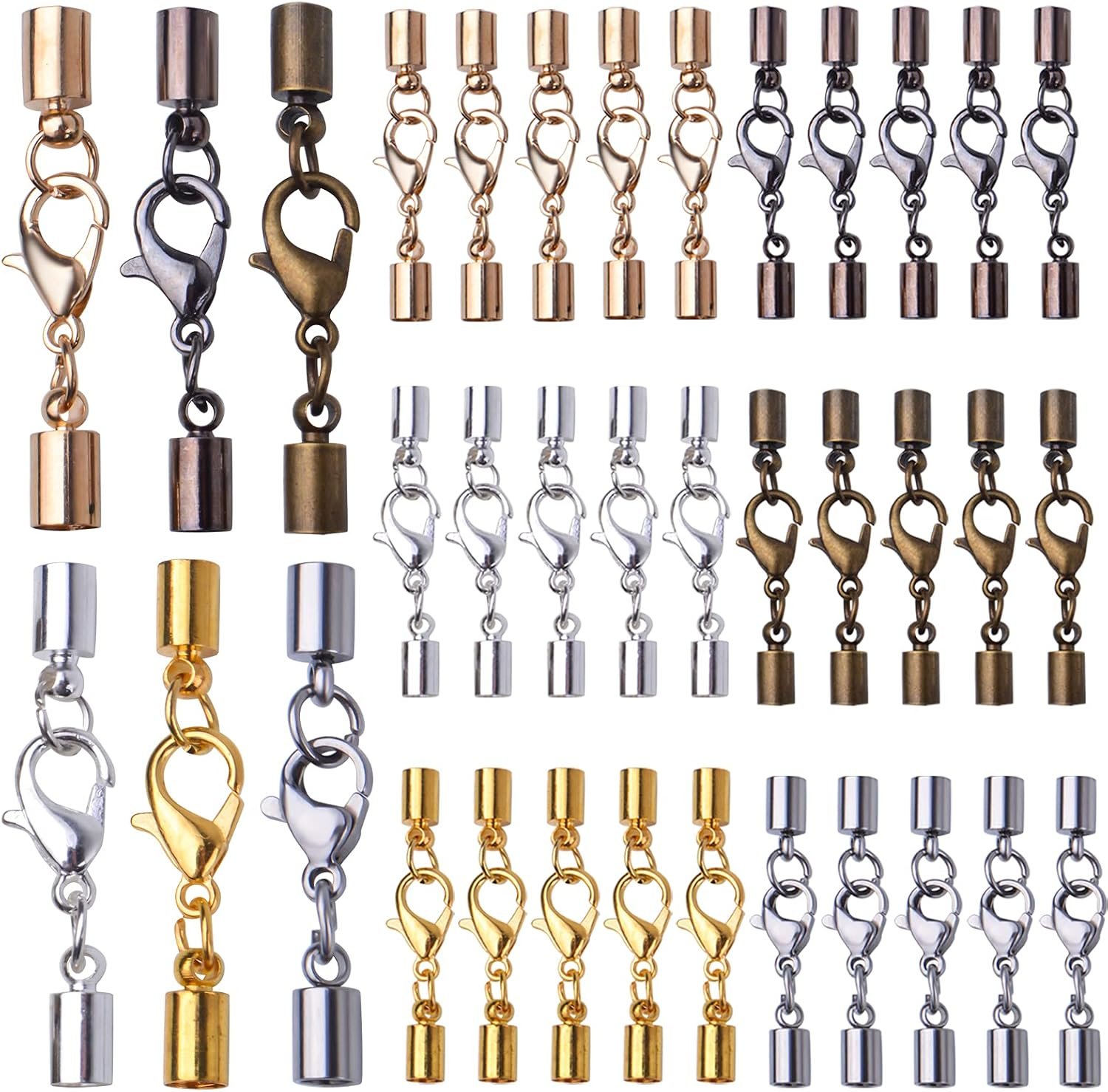 36 Piece Lobster Claw Clasps Leather Cord Ends Six Colors