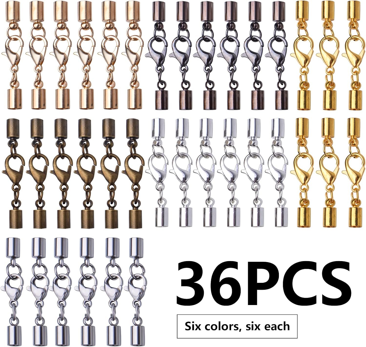 36 Piece Lobster Claw Clasps Leather Cord Ends Six Colors - Image 2