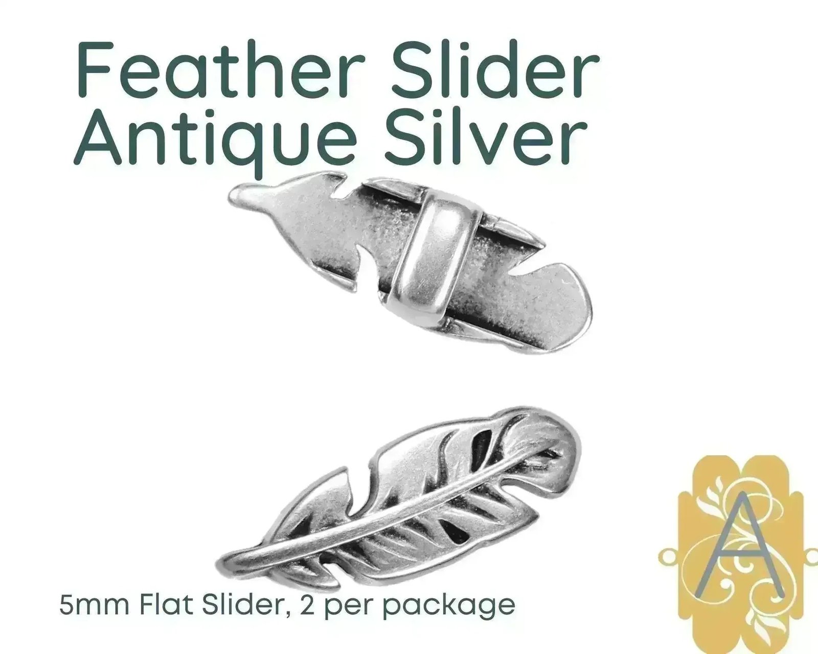 Feather Jewelry Sliders for 5mm Leather Cork Bracelets Four Finishes - Image 5