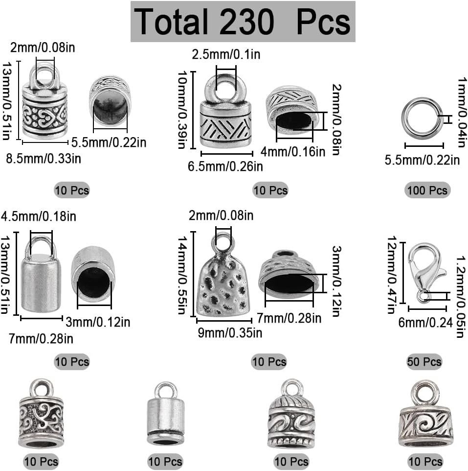 230 Piece Cord End Caps Jewelry Making Findings Supplies Kit - Image 2