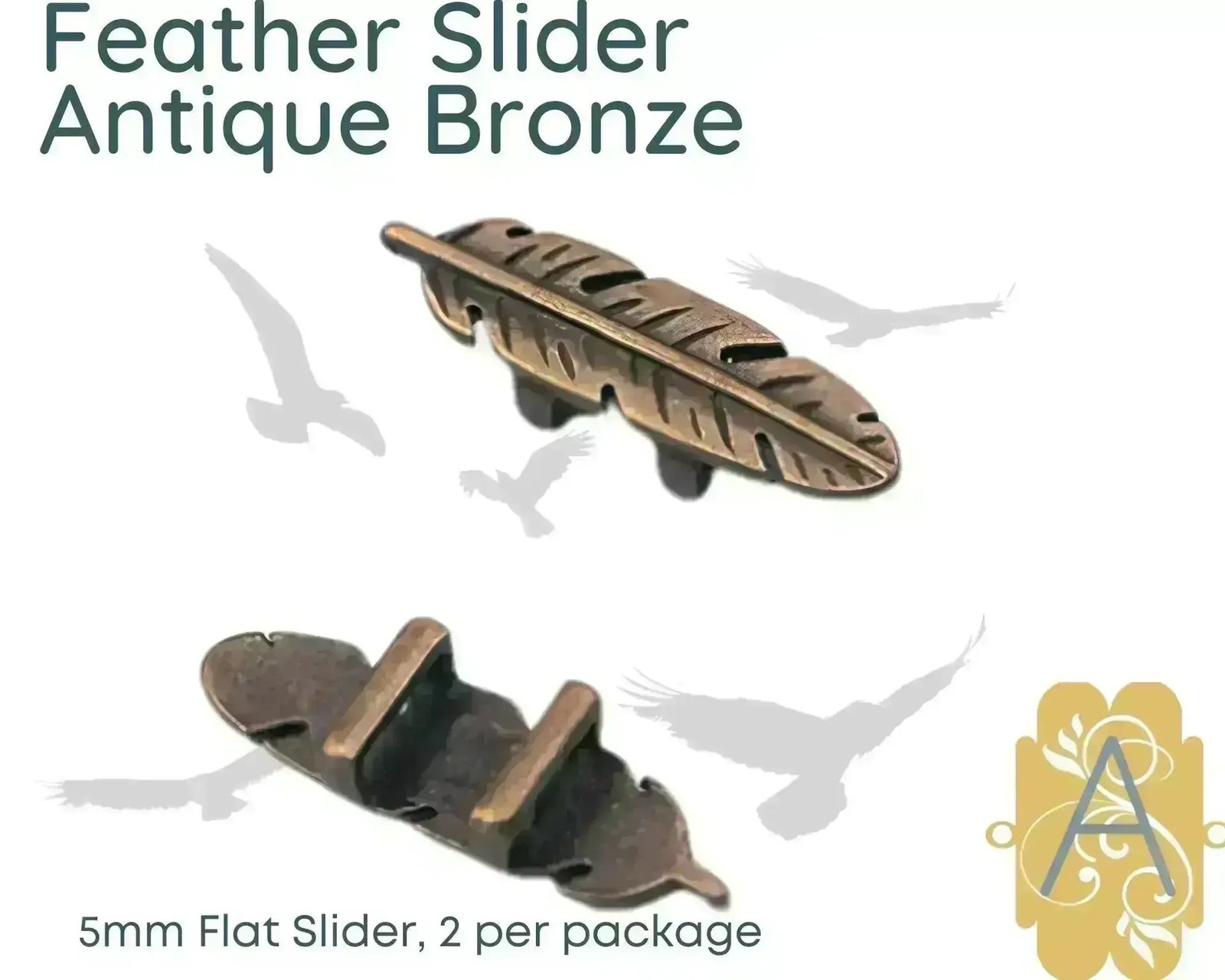 Feather Jewelry Sliders for 5mm Leather Cork Bracelets Four Finishes - Image 3